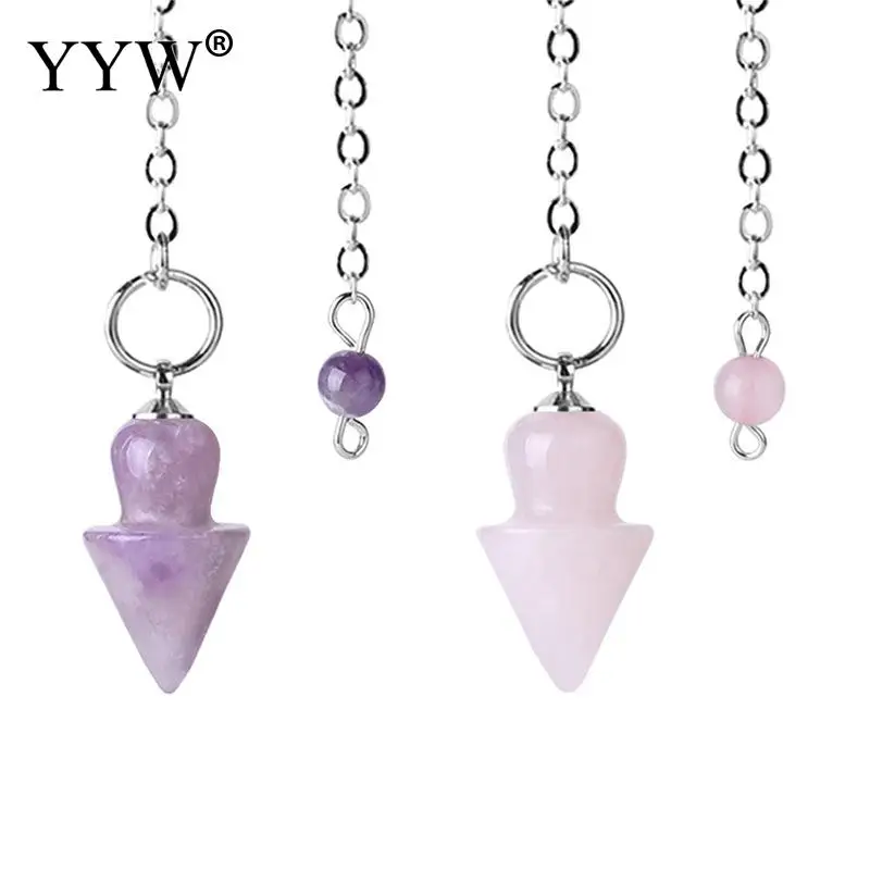 YYW 2019 Natural Stone Pink Quartz Tiger Eye Pendulum Cone Charms Pendants With Chain Dowsing Healing Jewelry For Women Men
YYW 2019 Natural Stone Pink Quartz Tiger Eye Pendulum Cone Charms Pendants With Chain Dowsing Healing Jewelry For Women Men
