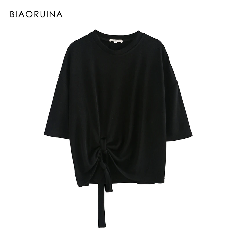 BIAORUINA Women All-match Casual Solid T-shirt Three Quarter Sleeve Drop-shoulder O-neck Female Loose Tees Bow Cecoration
BIAORUINA Women All-match Casual Solid T-shirt Three Quarter Sleeve Drop-shoulder O-neck Female Loose Tees Bow Cecoration