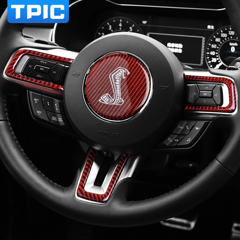 

TPIC Interior Car Steering Wheel Cobra Shelby Horse Logo Emblem Carbon Fiber Sticker Car Styling For Ford Mustang 2015 2016 2017