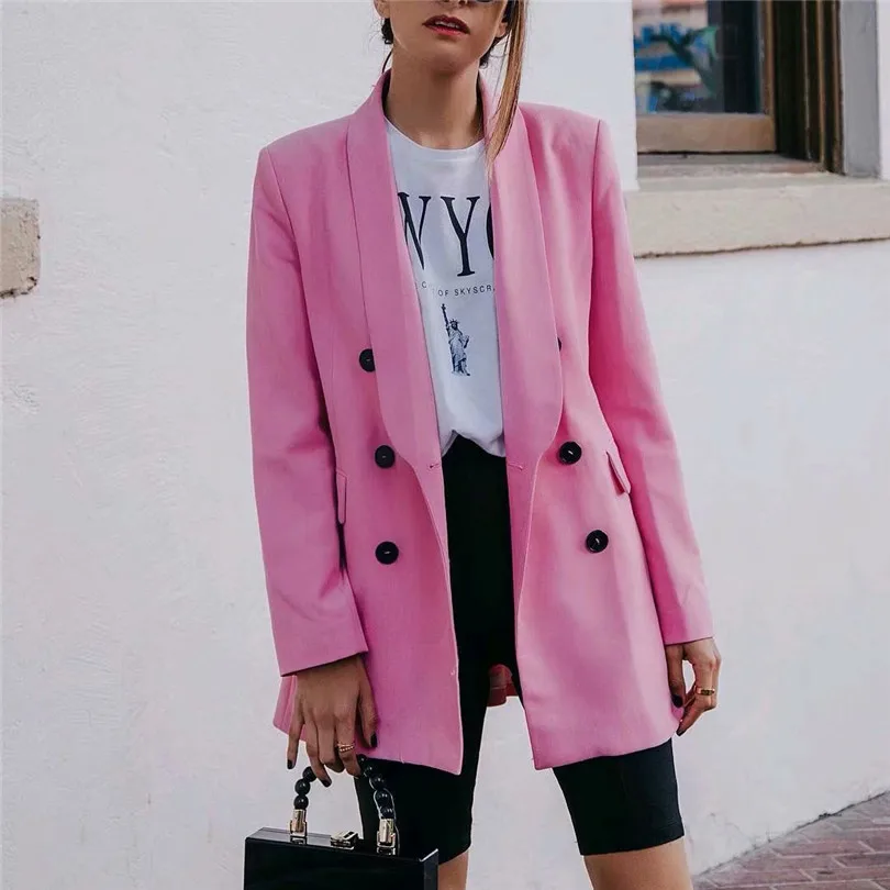 Women stylish pink blazer double breasted pockets long sleeve 2019 casual solid coat female office wear outerwear tops
Women stylish pink blazer double breasted pockets long sleeve 2019 casual solid coat female office wear outerwear tops