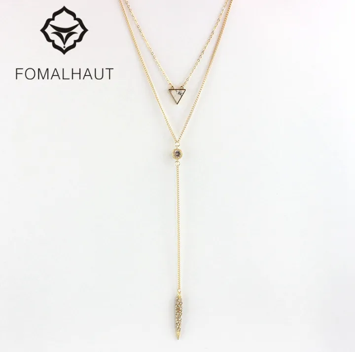 FOMALHAUT greenstone triangle double Rhinestone rivet gold color 14 k Pendant Long Statement Necklace Women 2016 Fashion BX25
FOMALHAUT greenstone triangle double Rhinestone rivet gold color 14 k Pendant Long Statement Necklace Women 2016 Fashion BX25