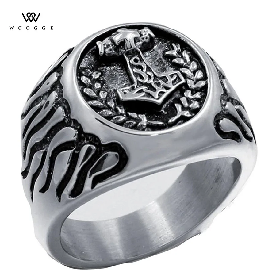 2018 Fashion Jewelry Norse Odin Symbol Thor's Hammer Viking Ring Bagues Pour Femme Stainless Steel Biker Rings For Men Women
2018 Fashion Jewelry Norse Odin Symbol Thor's Hammer Viking Ring Bagues Pour Femme Stainless Steel Biker Rings For Men Women