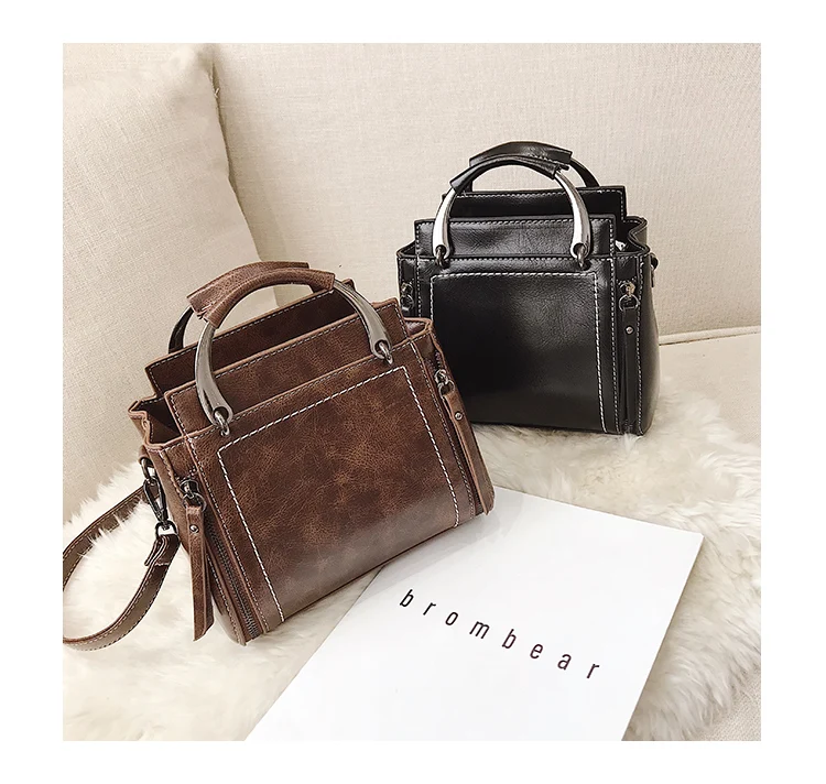 vintage fashion female tote bag 2018 new high quality pu leather