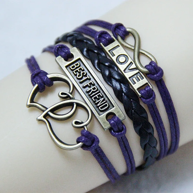 Infinity Love Heart & Bestfriend Charm Bracelet Handmade Leather Braid Bracelets Give Men And Women The Best Gift
Infinity Love Heart & Bestfriend Charm Bracelet Handmade Leather Braid Bracelets Give Men And Women The Best Gift