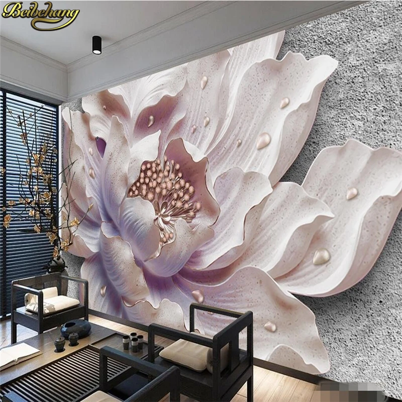 

beibehang Custom Photo Wallpaper Mural Wall Sticker Atmosphere Stereo Relief Peony Jewelry Flower Sofa TV Background Wall