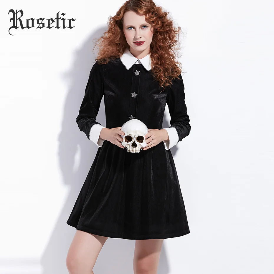 Rosetic Dress Women Gothic White Lapel Collar Patchwork Black Long Sleeve Glitter Star-Shaped A-Line New Autumn Goth Dresses
Rosetic Dress Women Gothic White Lapel Collar Patchwork Black Long Sleeve Glitter Star-Shaped A-Line New Autumn Goth Dresses