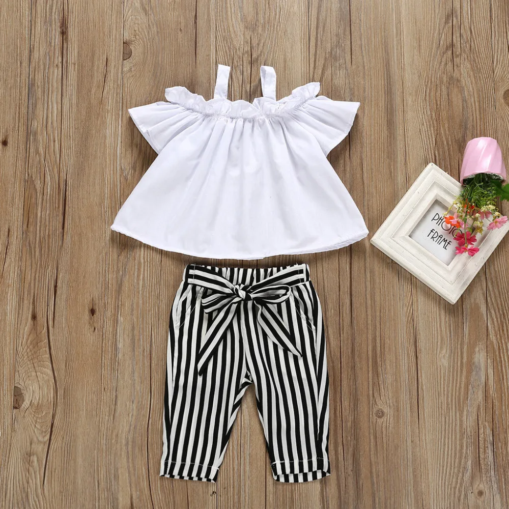 Kid Clothes Girls Clothes Bowknot Lace Halter Striped T shirt Tops+Striped Pants Outfit Clothes Set Toddler Girl Clothes Ropa
Kid Clothes Girls Clothes Bowknot Lace Halter Striped T shirt Tops+Striped Pants Outfit Clothes Set Toddler Girl Clothes Ropa