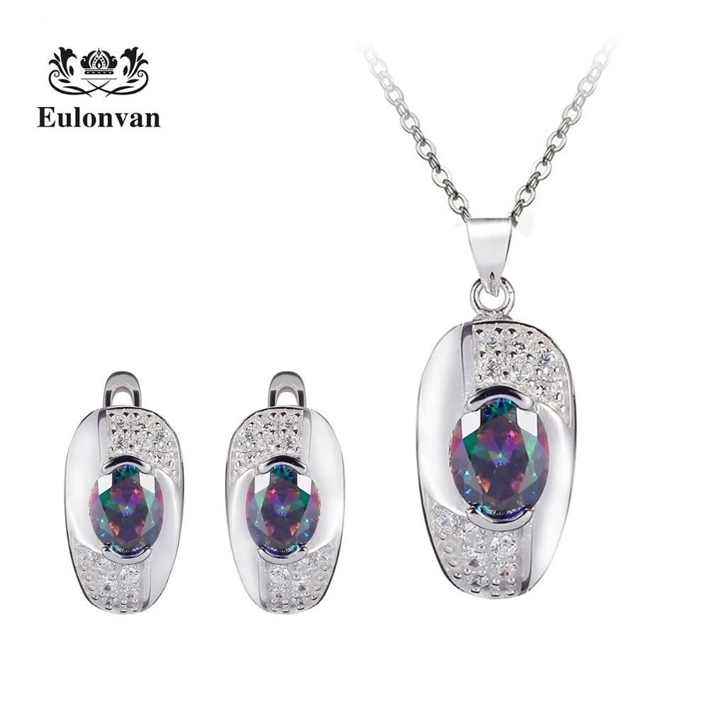 Eulonvan 925 Sterling Silver Fashion Women Jewelry Sets For Female Accessories With Rainbow Mystic Necklace And Earrings S3719
Eulonvan 925 Sterling Silver Fashion Women Jewelry Sets For Female Accessories With Rainbow Mystic Necklace And Earrings S3719