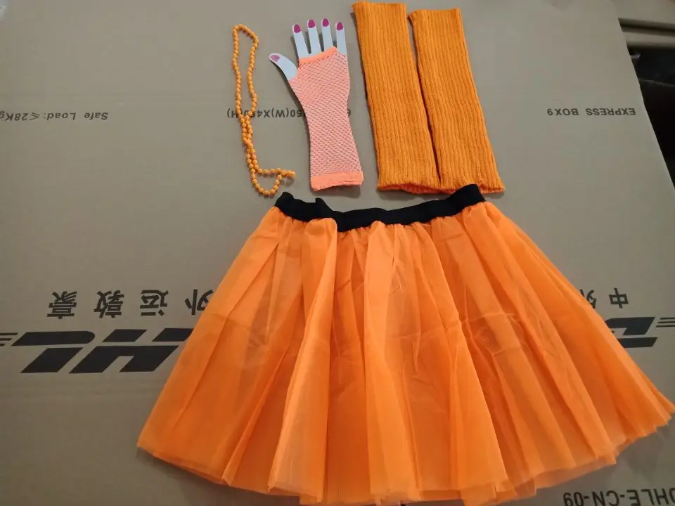 ORANGE LADIES 80S NEON TUTU SKIRT MESH FISHNET 1980S HEN PARTY RETRO FANCY DRESS