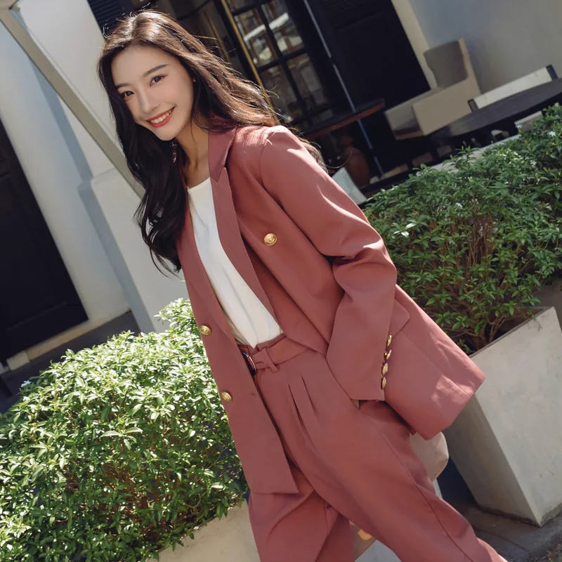 Womens Two Piece Sets 2018 Spring New Korean Fashion Metal Buckle Suit Trousers Suit Women's Professional Two-piece Suit
Womens Two Piece Sets 2018 Spring New Korean Fashion Metal Buckle Suit Trousers Suit Women's Professional Two-piece Suit