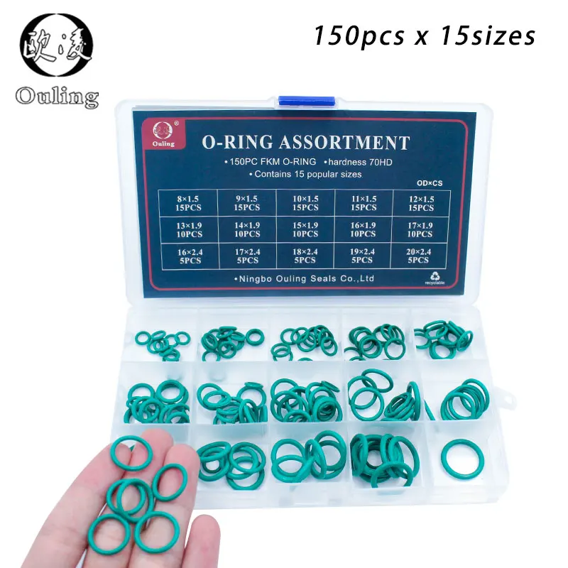 150pcs Green FKM O Rings Rubber Kit 15Sizes O ring Seal Rubber Sealing O-rings Washer Gasket O-Ring Set Assortment Set Kit Box
150pcs Green FKM O Rings Rubber Kit 15Sizes O ring Seal Rubber Sealing O-rings Washer Gasket O-Ring Set Assortment Set Kit Box