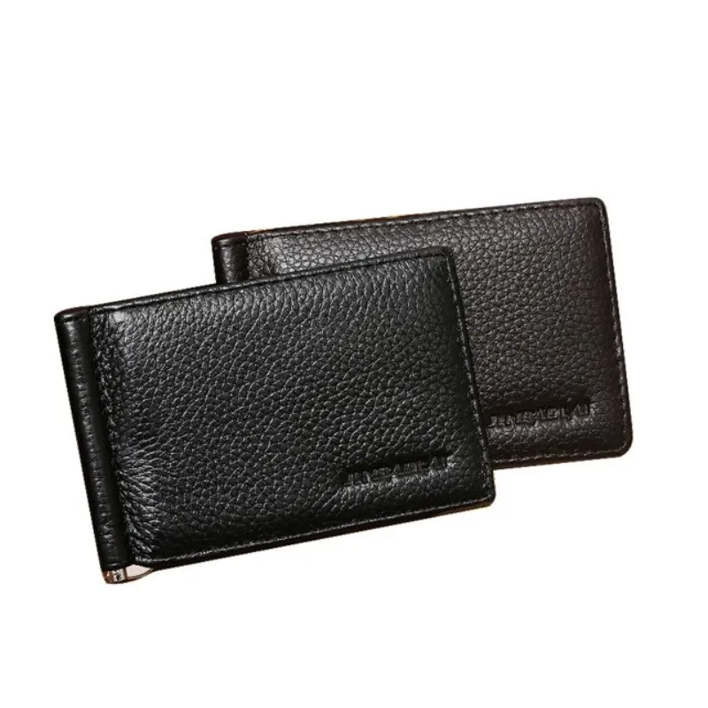 Image Men Genuine leather Money Clips Card slots Multifunctional Ultrathin purse Black clips package Soft Coffee Casual wallet