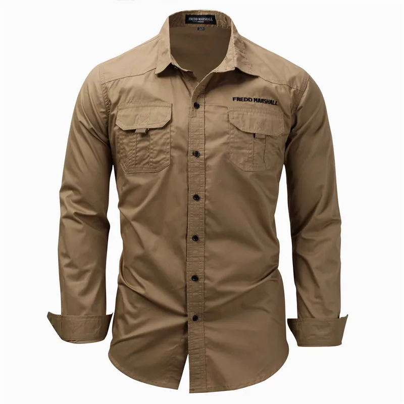 Fredd Marshall Brand Cotton Solid Color Denim Shirts with Pockets Long Sleeve Male Causual Shirt Camisa Masculina Plus Size (4)