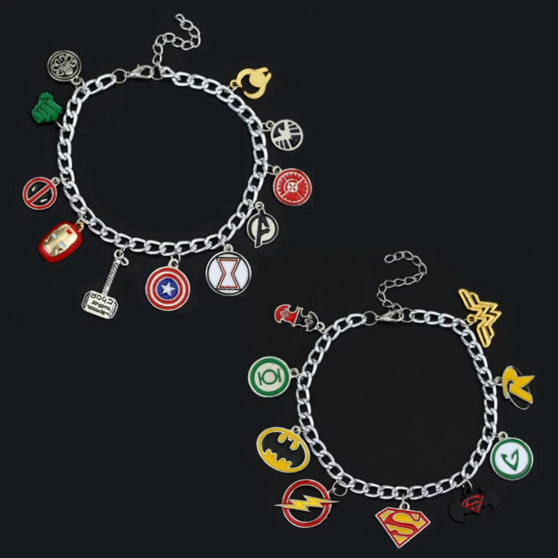 Wholesale Superhero Marvel Avengers Enamel Logo Captain America Iron Man Deadpool Shield Wonder Women Charm Bracelet for Women
Wholesale Superhero Marvel Avengers Enamel Logo Captain America Iron Man Deadpool Shield Wonder Women Charm Bracelet for Women