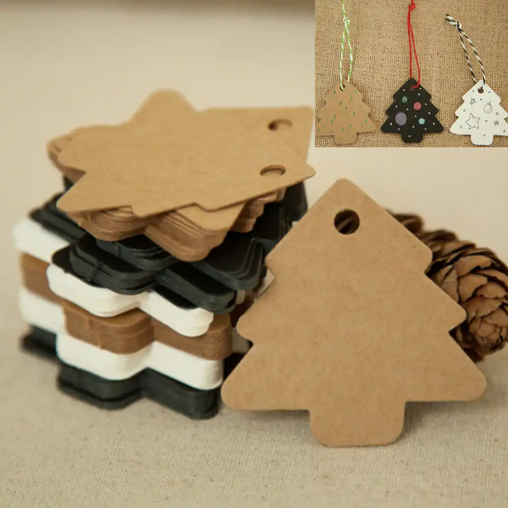 50pcs diy kraft christmas tree shape hang tag christmas party