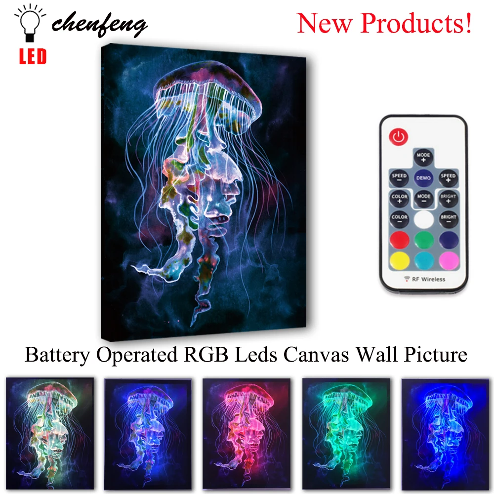 Led Canvas Printing colorful Jellyfish Wall Picture Remote control Illuminate painting light box print and poster decor gift
Led Canvas Printing colorful Jellyfish Wall Picture Remote control Illuminate painting light box print and poster decor gift