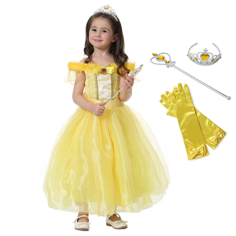 Little Girl Cosplay Princess Belle Dress Beauty and The Beast Kids up Party Hallowen Birthday Drama Photograph Costume |