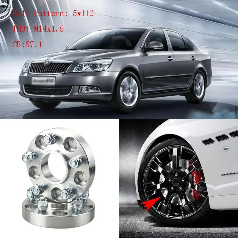 

4pcs 1" Wheel Spacers Adapters 5 Lug 5x4.4"/5x112-14x1.5 Studs For Skoda Octavia 2005-2016