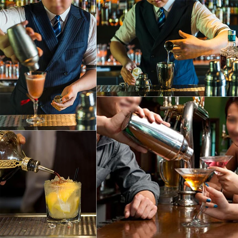 Description Picture 2 of item1-14 Pcs/set 600ml 750ml Stainless Steel Cocktail Shaker Mixer Drink Bartender Browser Kit Bars Set Tools With Wine Rack Stand