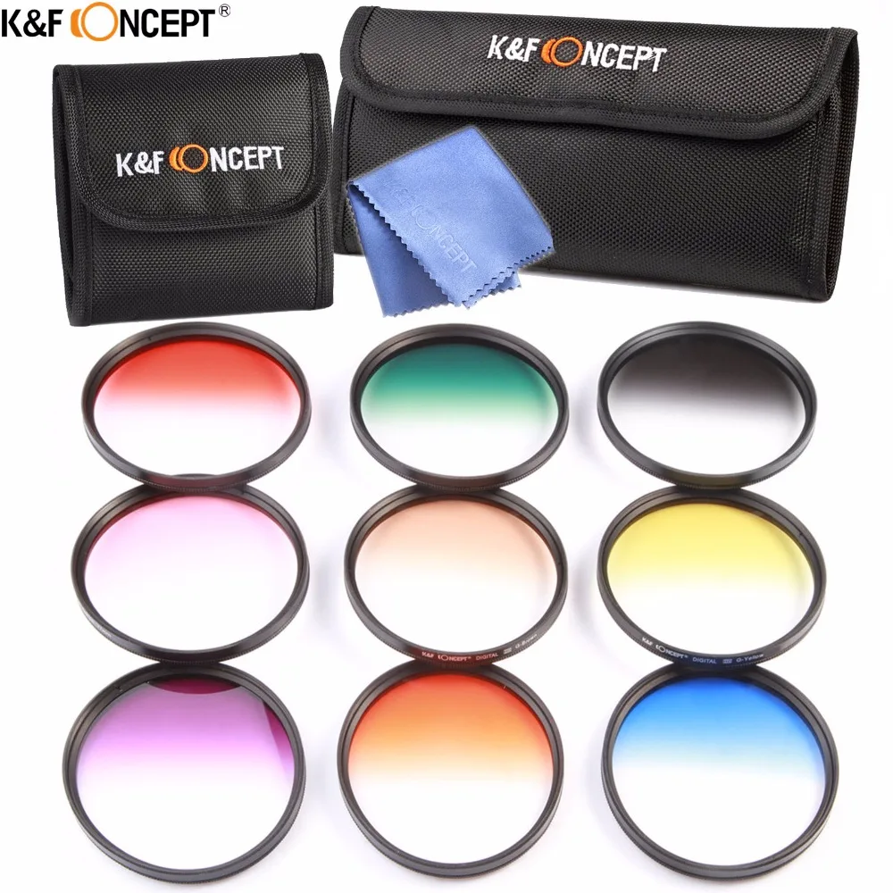 K&F CONCEPT 9pcs 77mm Graduated Color(Orange Blue Grey Red Green Yellow Pink Purple Brown)Lens Filter Kit+Case&Cloth For DSLR
K&F CONCEPT 9pcs 77mm Graduated Color(Orange Blue Grey Red Green Yellow Pink Purple Brown)Lens Filter Kit+Case&Cloth For DSLR