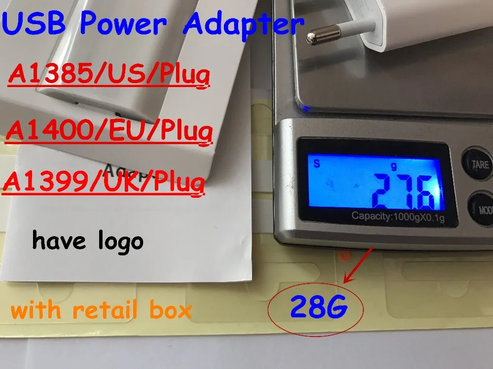 10pcs/ 28g Full 5V 1A Original Quality A1400 EU Plug USB Wall Charger AC Power Adapter for iphone 8 7 6 6S 5S 5 plus with box
10pcs/ 28g Full 5V 1A Original Quality A1400 EU Plug USB Wall Charger AC Power Adapter for iphone 8 7 6 6S 5S 5 plus with box