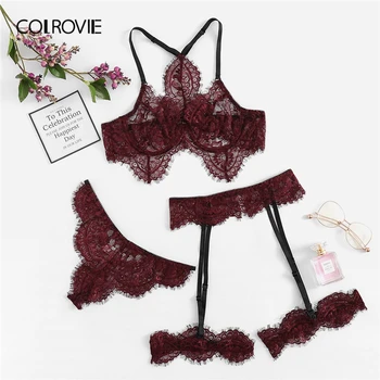 COLROVIE Burgundy Eyelash Lace Garter Floral Lace Intimates Sexy Lingerie Set Underwear Black Women Wireless Transparent Bra Set
COLROVIE Burgundy Eyelash Lace Garter Floral Lace Intimates Sexy Lingerie Set Underwear Black Women Wireless Transparent Bra Set