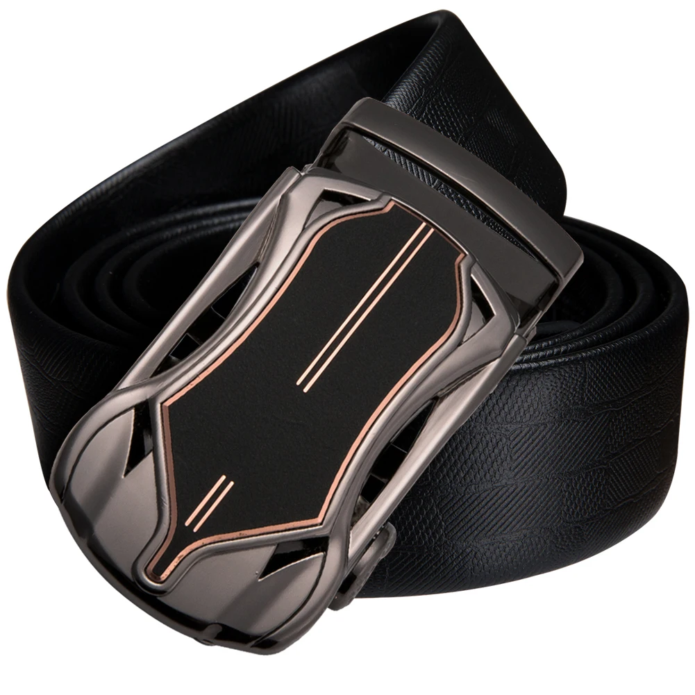 Hi-Tie Fashion Men Belt Black Leather Automatic Buckle for 3.5cm Wide Casual Designer Male Jeans EA-0038 | Аксессуары для одежды