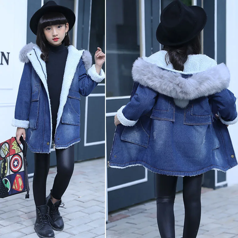 Children Denim Jacket For Girls Fur Collar Hooded Warm Lambswool Outerwear 2018 Winter Girls Clothes Coat 4 6 8 10 12 13 Years
Children Denim Jacket For Girls Fur Collar Hooded Warm Lambswool Outerwear 2018 Winter Girls Clothes Coat 4 6 8 10 12 13 Years