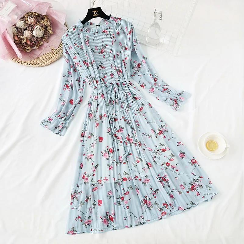 Elegant Women Print Dresses Female A-line Pleated Chiffon Dresses Women Long Sleeve Floral Chiffon Dress
Elegant Women Print Dresses Female A-line Pleated Chiffon Dresses Women Long Sleeve Floral Chiffon Dress