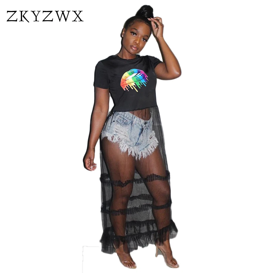 ZKYZWX Mesh Lips Print Dress Short Sleeves Vestidos Black See Through Women Summer Beach Dress Sexy Club Party Maxi Long Dresses
ZKYZWX Mesh Lips Print Dress Short Sleeves Vestidos Black See Through Women Summer Beach Dress Sexy Club Party Maxi Long Dresses