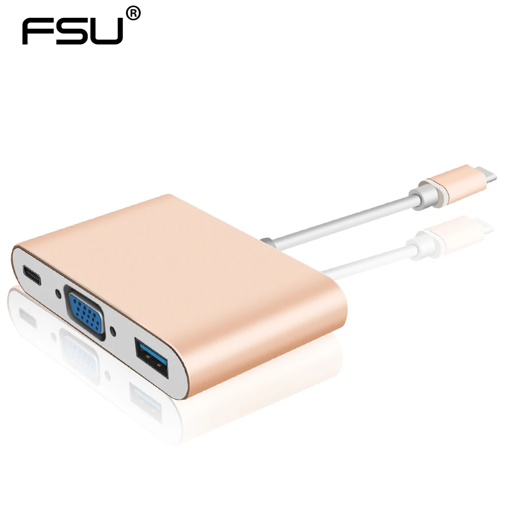 Адаптер 1080p HD USB c к VGA для Macbook Позолоченный разъем типа C с зарядкой 3 0 HDTV проектора