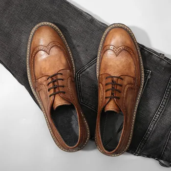 Cow Brown Formal Brogues Shoes Handmade Genuine leather Flats Man Business Shoes British Style Genuine leather Man Cargo Shoes
Cow Brown Formal Brogues Shoes Handmade Genuine leather Flats Man Business Shoes British Style Genuine leather Man Cargo Shoes