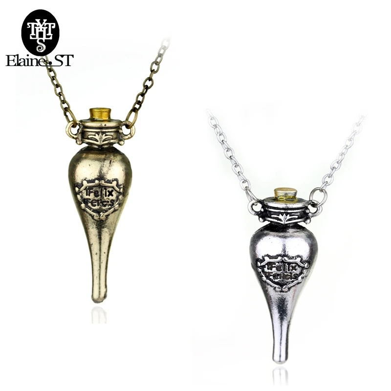 Wizard Potions Felix Felicis Bottle Necklace Gold Silver Pendant Hogwarts Cos