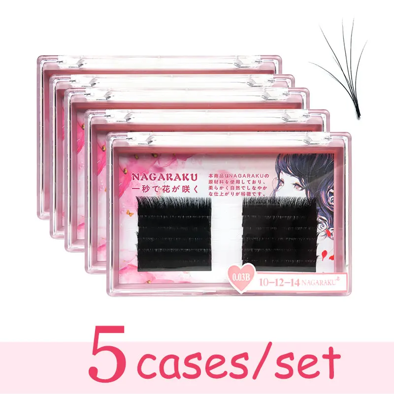 

NAGARAKU 5 cases Eyelash Extensions Auto fans eyelash Easy to fan lash 0.03mm Mixed Length Faux Mink Eyelash Russian volume