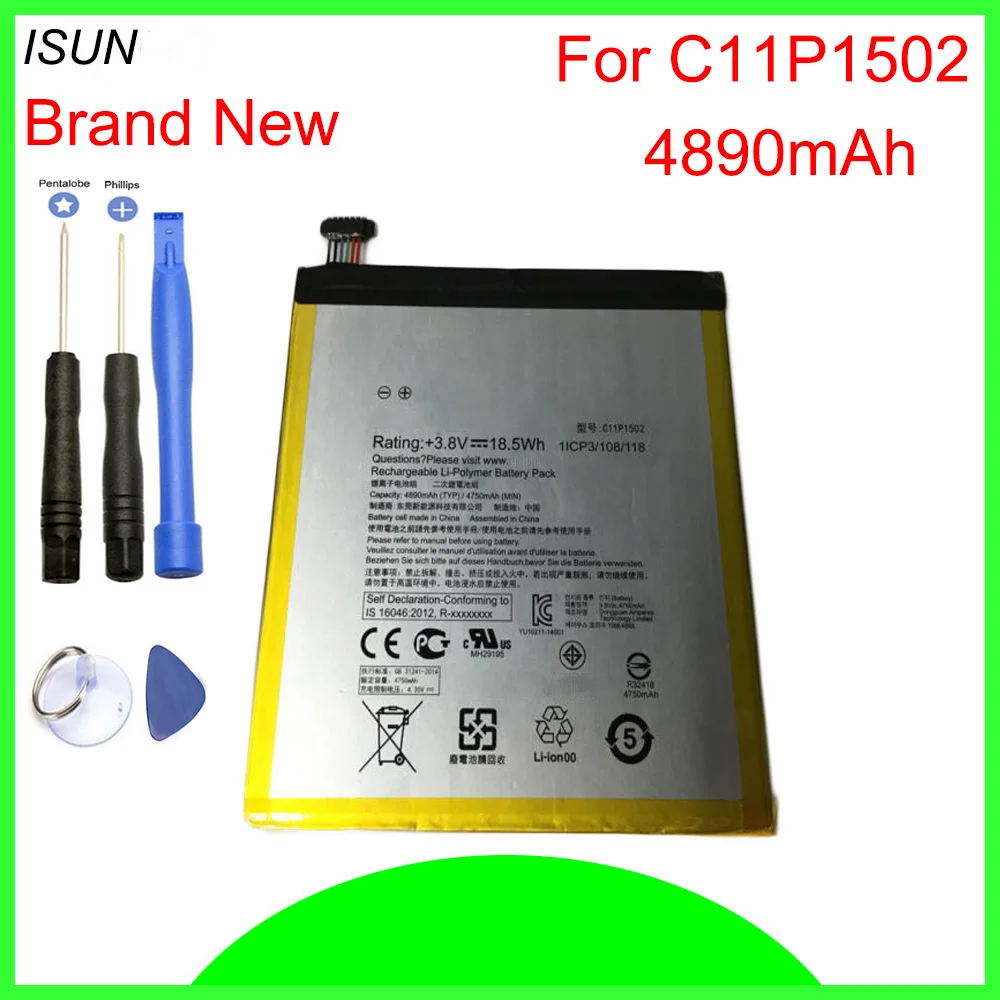 

ISUNOO 4890mAh C11P1502 Phone Battery For ASUS ZenPad 10 Z300C Z300CL Z300CG Mobile Rechargeable Battery With Repair Tools