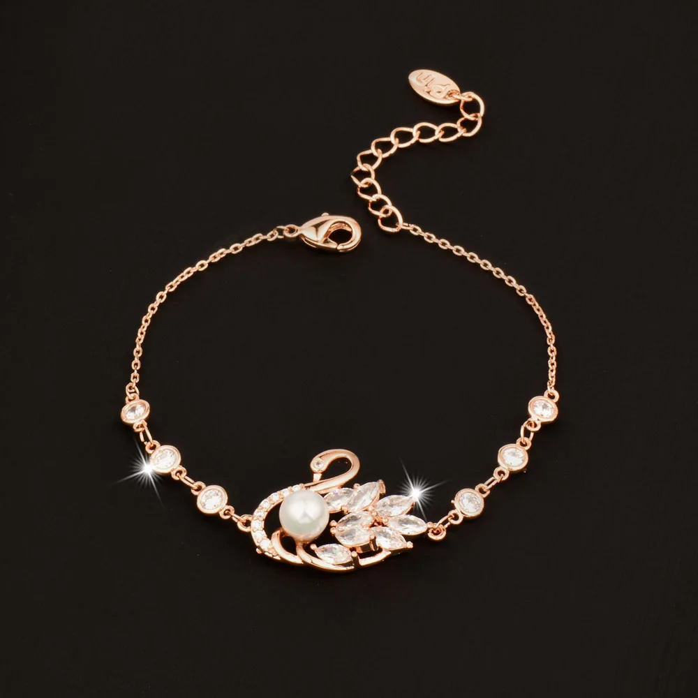 

SINLEERY Shinning Crystal Swan Bracelet Women Silver/Rose Gold Color Chain Bracelet & Bangles Best Friends Gifts SL058 SSA