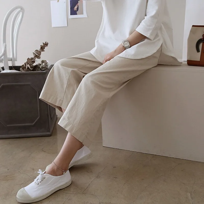 Plus Size Women Pants Elastic High Waist Wide Leg Trousers Solid Color Commuting Pantalon Femme Casual Ankle-length | Женская одежда