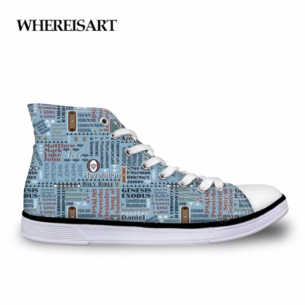 WHEREISART Trendy Men Flats Shoes Books of The Bible Print Vulcanize Shoes For Teenage Boys Sewing High Top Canvas Shoes Man
WHEREISART Trendy Men Flats Shoes Books of The Bible Print Vulcanize Shoes For Teenage Boys Sewing High Top Canvas Shoes Man