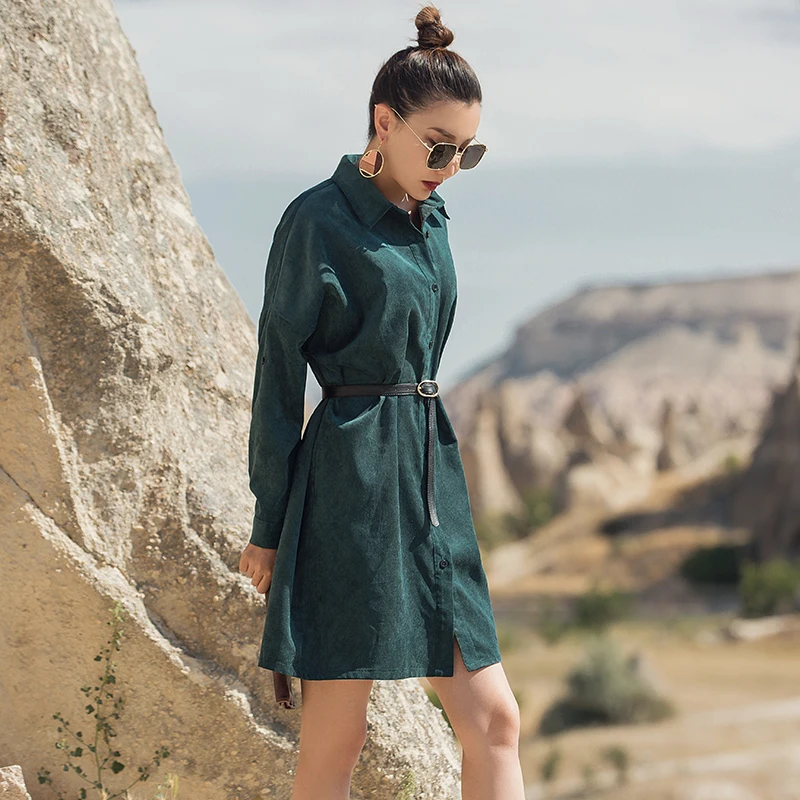 VERRAGEE 2019 new autumn corduroy vintage women retro formal turn-down collar solid color green shirt
VERRAGEE 2019 new autumn corduroy vintage women retro formal turn-down collar solid color green shirt