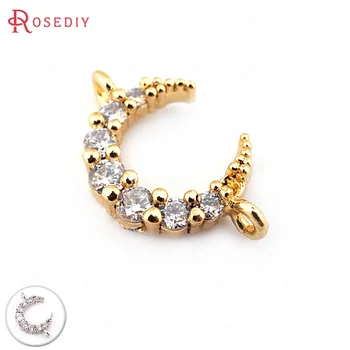 4PCS 12x10x3MM Brass with Zircon 1 Hole and 2 Holes 24K Gold Color Moon Charms Pendants Jewelry Findings Accessories
4PCS 12x10x3MM Brass with Zircon 1 Hole and 2 Holes 24K Gold Color Moon Charms Pendants Jewelry Findings Accessories