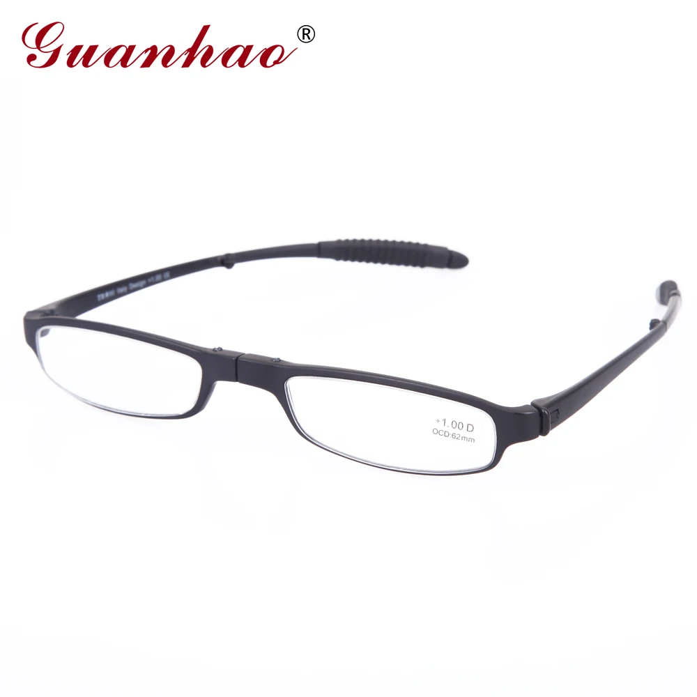 

Guanhao Fashion Retro Foldable Reading Glasses with Case Men Women Plastic Frame Slim Hyperopia Reading Glasses 1.0 1.5 2.0 2.5