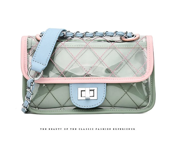 Summer cool new female bag transparent one shoulder of one a sum of oblique cross chain bag jelly Lovely sweet little fresh
Summer cool new female bag transparent one shoulder of one a sum of oblique cross chain bag jelly Lovely sweet little fresh