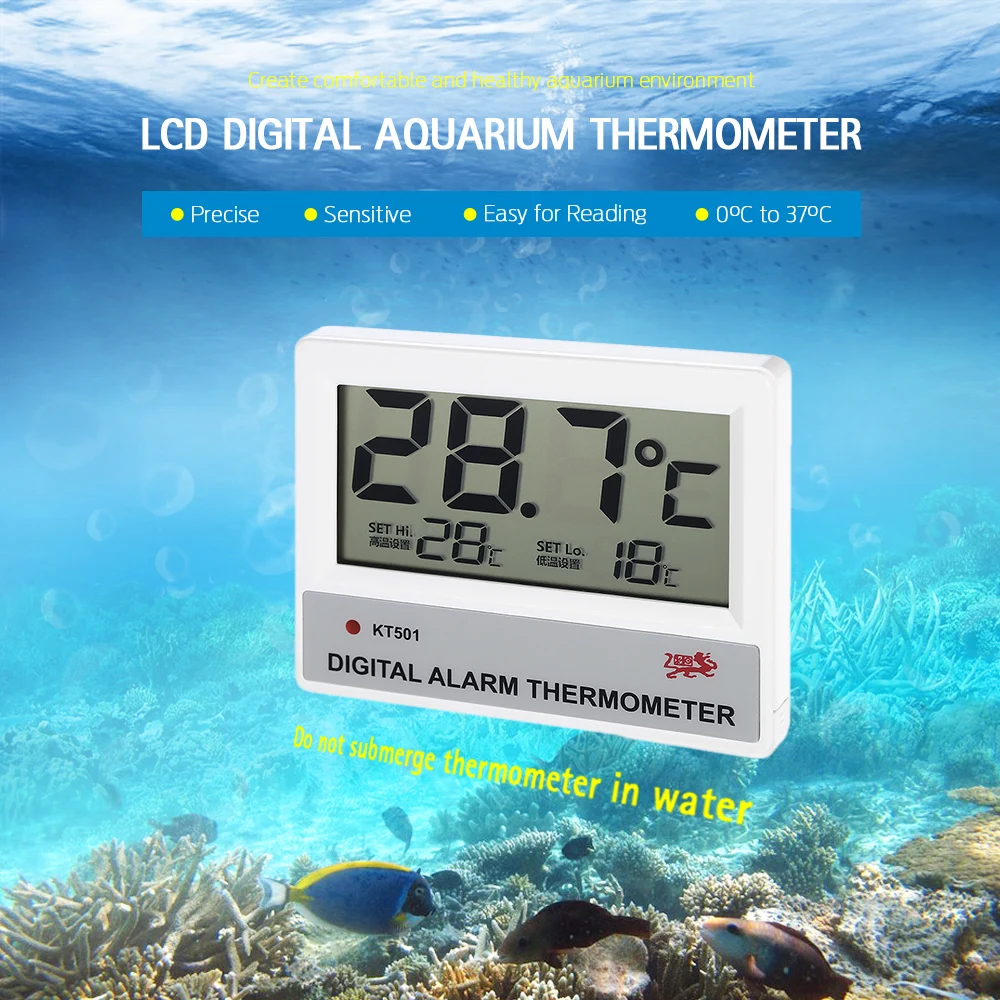 LCD Digital Fish Tank Aquarium Thermometer Water Temperature Meter High/Low Temperature Alarm
LCD Digital Fish Tank Aquarium Thermometer Water Temperature Meter High/Low Temperature Alarm