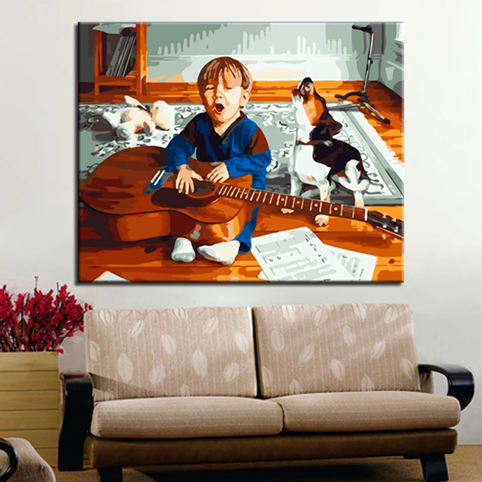 Kits-Coloring-Framework-DIY-By-Numbers-Acrylic-Child-Guitar-Dog-Paint-On-Canvas-Fashion-Cuadros-Picture
