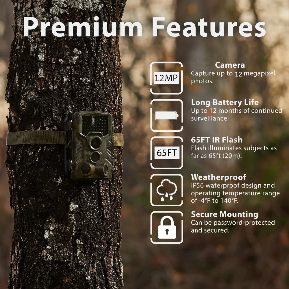 Wildlife Trail Photo Trap Hunting Camera 12MP 1080P Night Vision Waterproof Video Recorder Camera for Farm Security Surveillance (10)