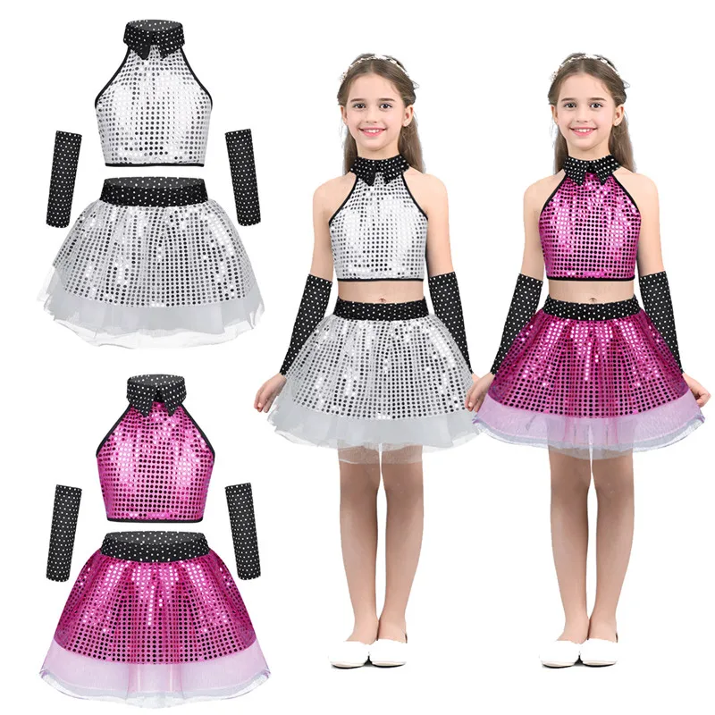 FEESHOW Kids Girls Dance Dress Holographic Sequins Crop Top with Arm Sleeves Jazz Belly Dance Costume for Stage Performance
FEESHOW Kids Girls Dance Dress Holographic Sequins Crop Top with Arm Sleeves Jazz Belly Dance Costume for Stage Performance