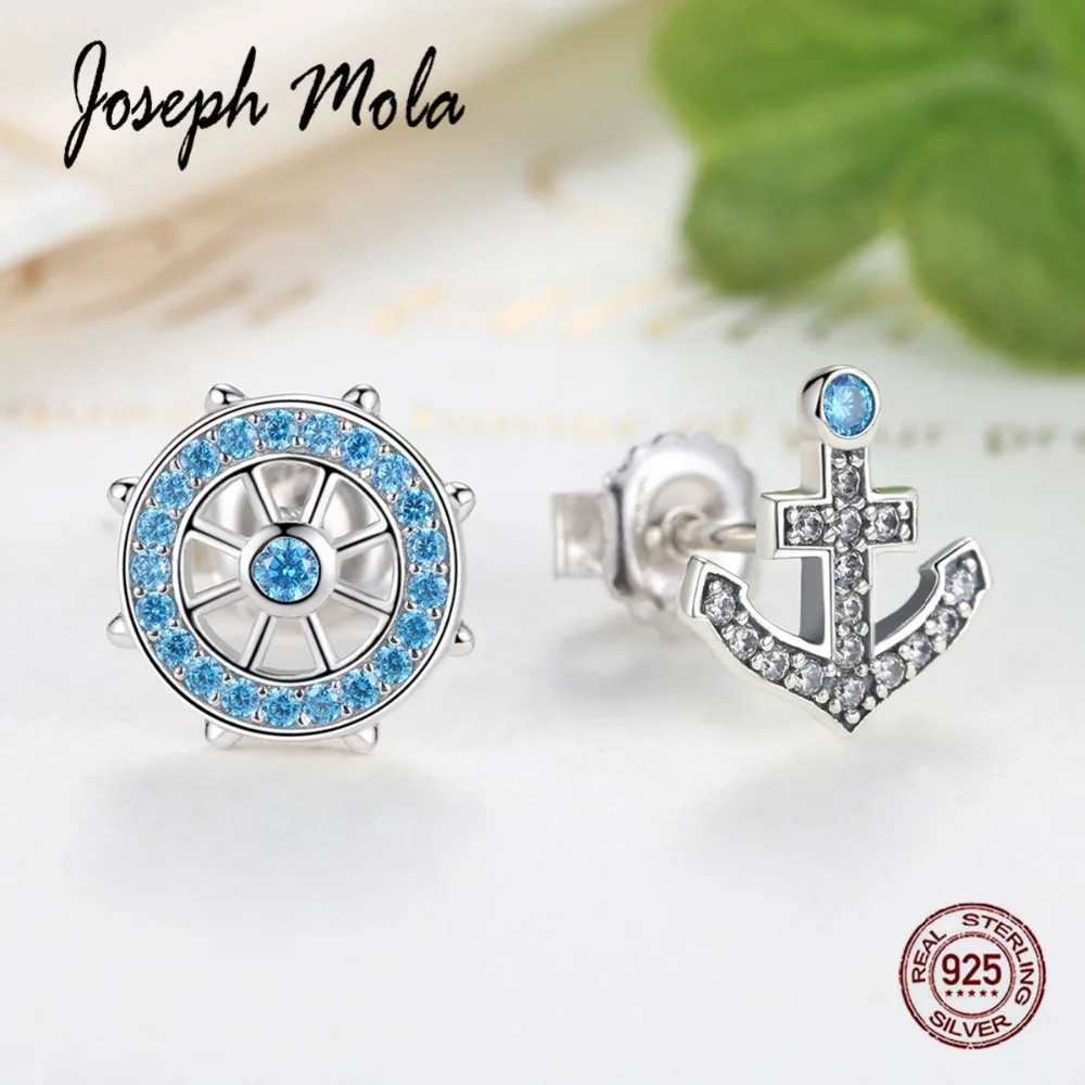 Joseph Mola 925 Sterling Silver Asymmetry Blue Rudder & Anchor CZ Stone Fine Stud Earrings for Women Party Birthday Gift Wedding
Joseph Mola 925 Sterling Silver Asymmetry Blue Rudder & Anchor CZ Stone Fine Stud Earrings for Women Party Birthday Gift Wedding