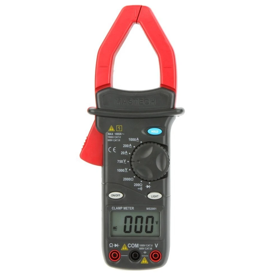 MASTECH MS2001 1000A Digital AC Clamp Meters AC/DC Voltmeter AC Ammeter Ohmmeter W/LCD Backlight