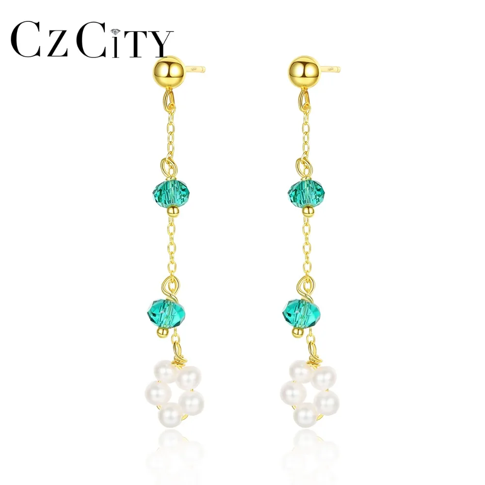 CZCITY Bohemia 925 Sterling Silver Long Chain Flower Drop Earrings Small Green Beads Elegant Fine Jewelry Pearl Bride Earring
CZCITY Bohemia 925 Sterling Silver Long Chain Flower Drop Earrings Small Green Beads Elegant Fine Jewelry Pearl Bride Earring