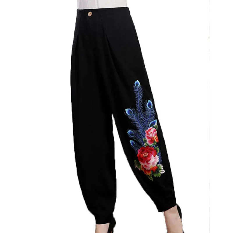 Spring And Summer Vetement Femme Pants Women Casual Wide Leg Pants Vintage Elegant Harajuku Folk-Custom Embroidery Loose 
Spring And Summer Vetement Femme Pants Women Casual Wide Leg Pants Vintage Elegant Harajuku Folk-Custom Embroidery Loose